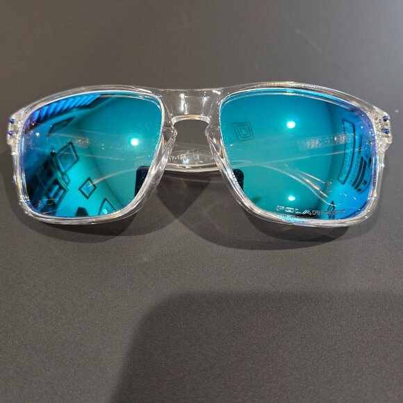 Oakley Holbrook Polarized Square Frame Sunglasses - Clear Frame / Blue Lens - Picture 1 of 14